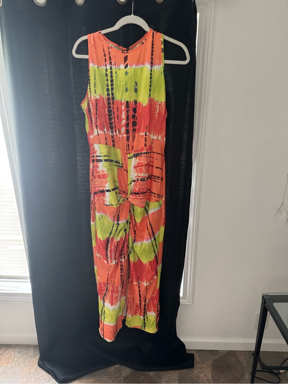 SHEIN Coral Orange & Lime Green Tie-Dye Midi Dress
